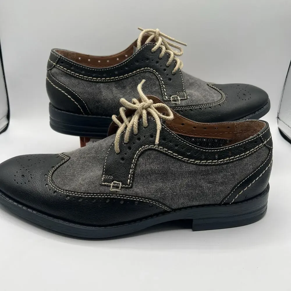 Clarks Delsin Wing Mens Wingtip Brogue Oxford Shoes Size 9.5 Black Leather Gray